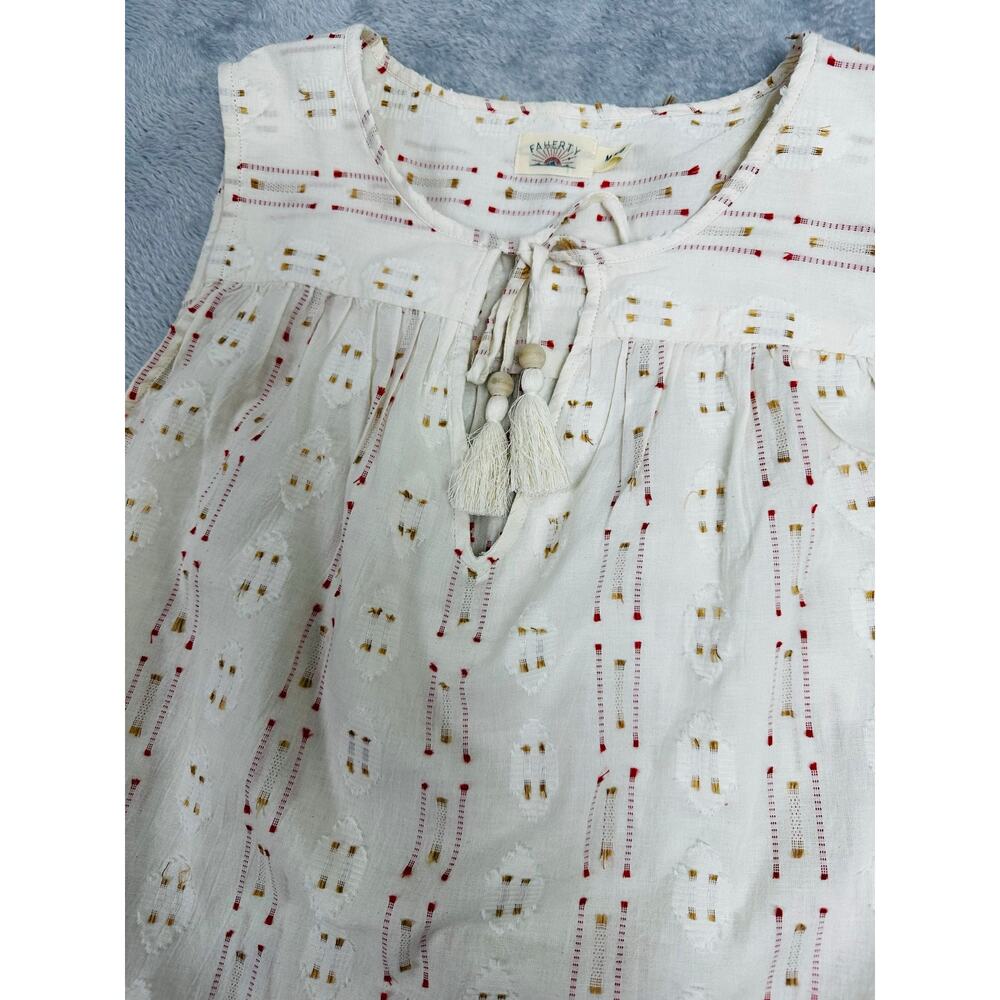 Faherty Skylar Sunburst Cream Tassel Tank Top Medium Desert Boho Organic Cotton - Picture 7 of 12